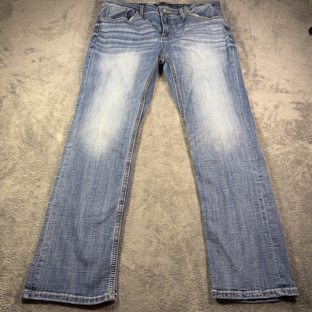 BKE Derek Straight Leg Jeans Mens 36x32 Medium Wash Blue Stretch Coolmax Denim